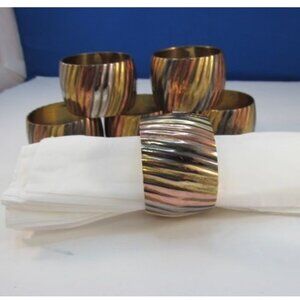 Vintage Brass Copper Silver Ribbed Napkin Ring Holders Set of 6